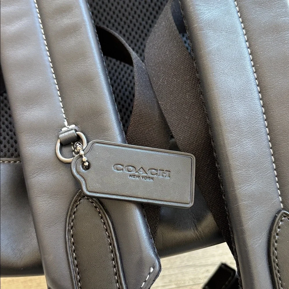 Coach Leather Backpack Blue Track Plaid Laptop Travel Carry On Bag Quiet Luxury‎